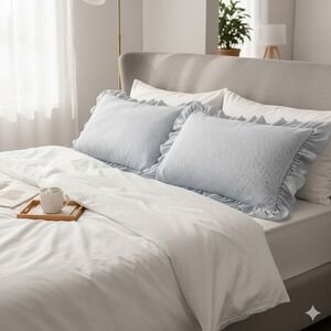 JCPenney Home‎ Collection Standard Pillow Shams x2 Blue White Gingham Ruffle